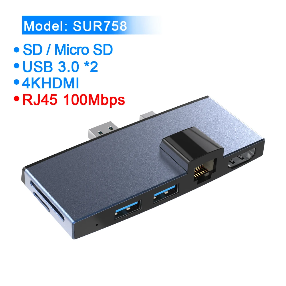 SUR758 Rocketek usb 3,0 кард-ридер концентратор 4K HDMI 100 Мбит/с Ethernet адаптер для SD/TF micro SD microsoft Surface Pro 4/5/6 - Цвет: SUR758