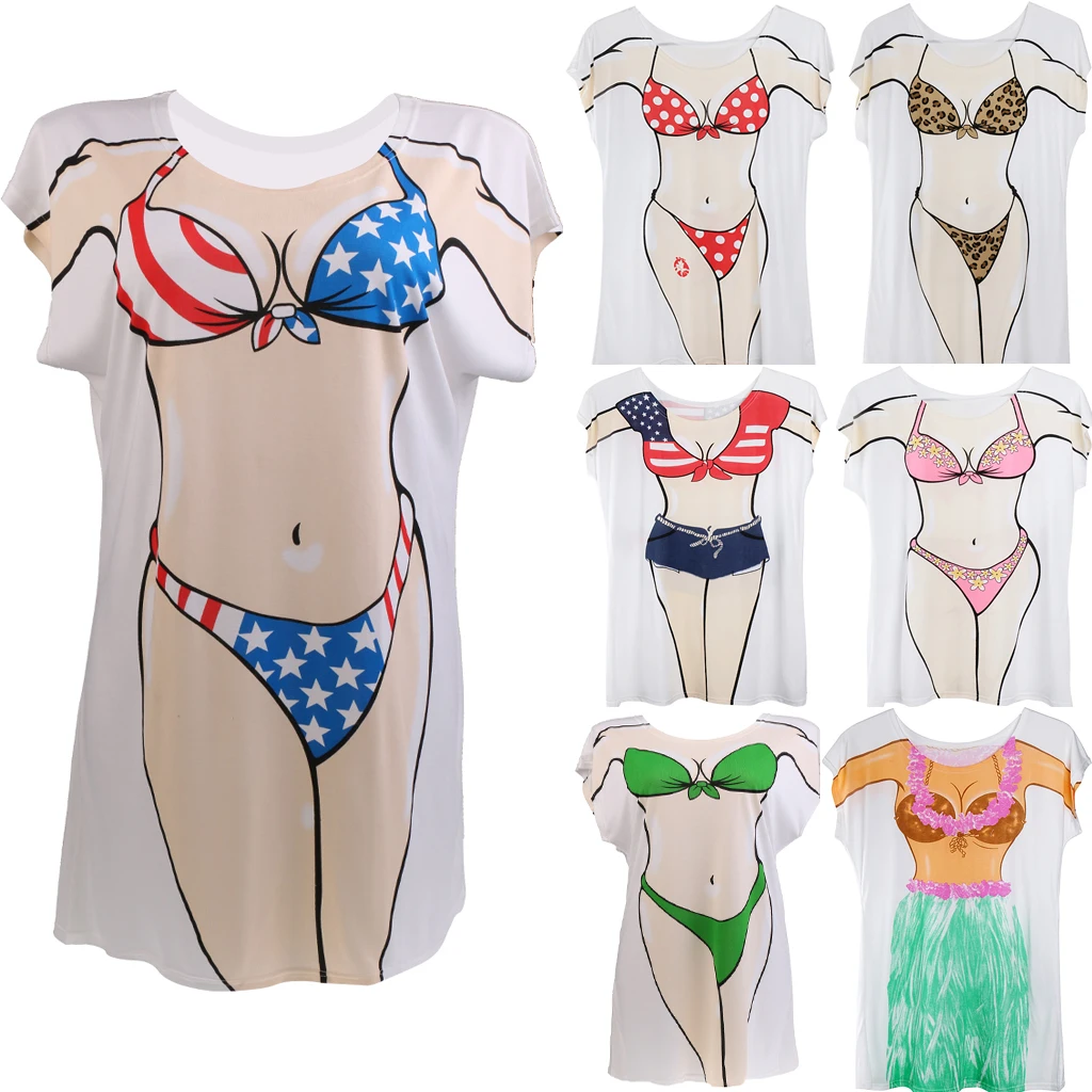 Novelty Young Girl 3d Print T-shirt Women's Fashion Cover-Ups Swimwear Bikini Hen Night Pajama Oversize T-Shirt Tee