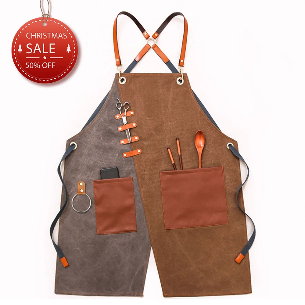 Blue Jean Denim Apron With Leather Pockets & Leather Straps – Almahats