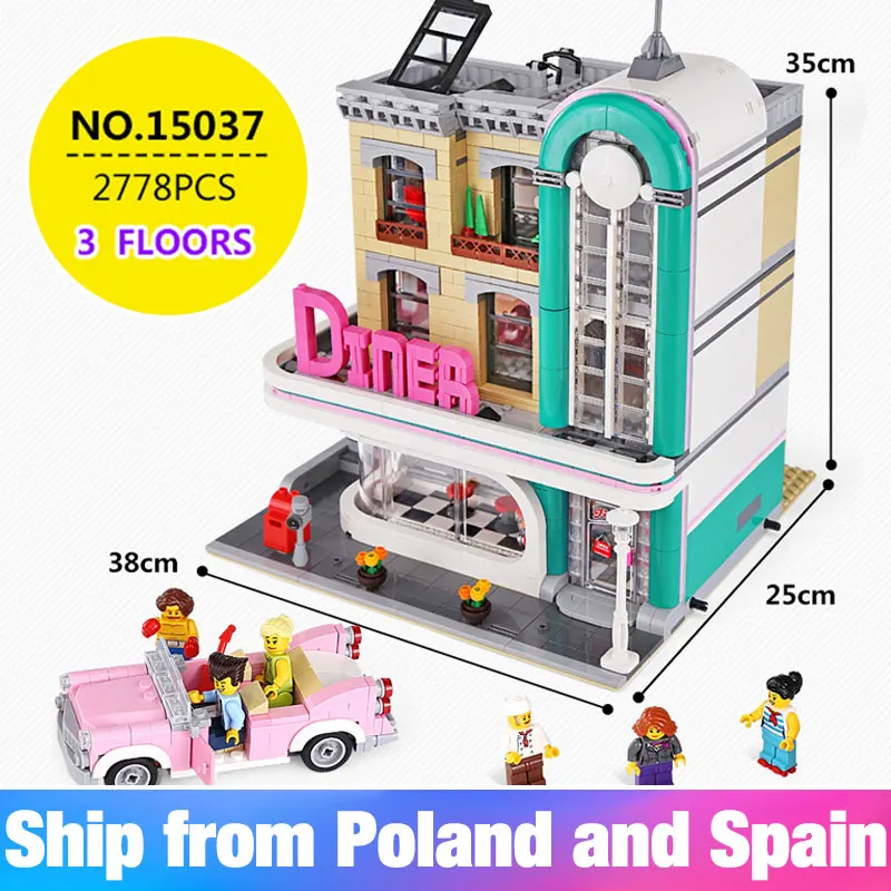 

10260 city Creator Street Downtown Diners 15037 2480Pcs Street View Model Building Blocks Bricks Kids Toys compatible lego