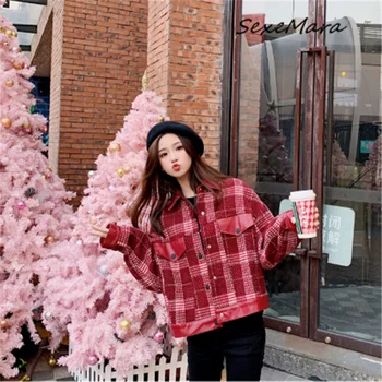 

Vintage Extra Short Fashion PU Jacket Plus Size 2019 Loose Red Spring Print Jacket Women