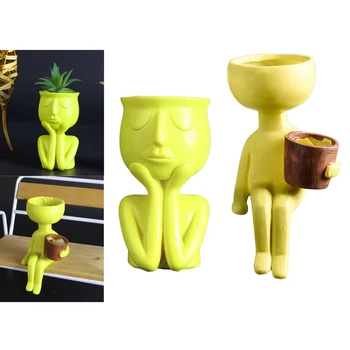 

2Pcs Humaniod Portrait Flower Vase Resin Cactus Pots Indoor Fleshy Plant Planter