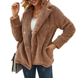 JAYCOSIN Женская модная куртка с отворотом, толстая плюшевая теплая куртка с длинными рукавами, повседневное элегантное пальто, осенне-зимнее