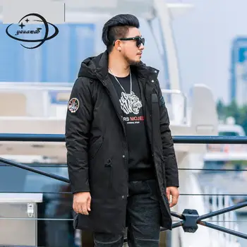 

mens Parkas jacket winter male coats clothing Hooded Zipper long style Loose Thick Letter plus size man outerwear clothes h207