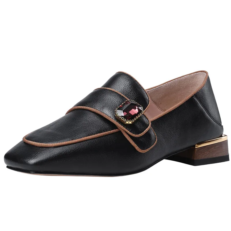 FEDONAS Spring Autumn Quality Genuine Leather Women Shallow Pumps Comfortable Low Heels Office Shoes Woman Female Brand Loafers - Цвет: Черный