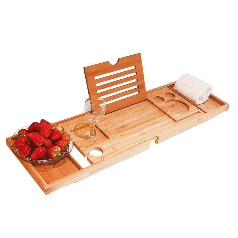 Bath Bamboo Sink Rack Bathtub Wind Rack Mobilephone Tablet Computer Shower Bar Storage Shelf Tray Retractable Bath Bracket