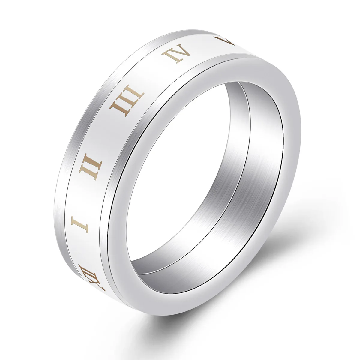 

New Ceramic Roman Digital Rotating Ring Stylish Creative Titanium Steel Men's Ring