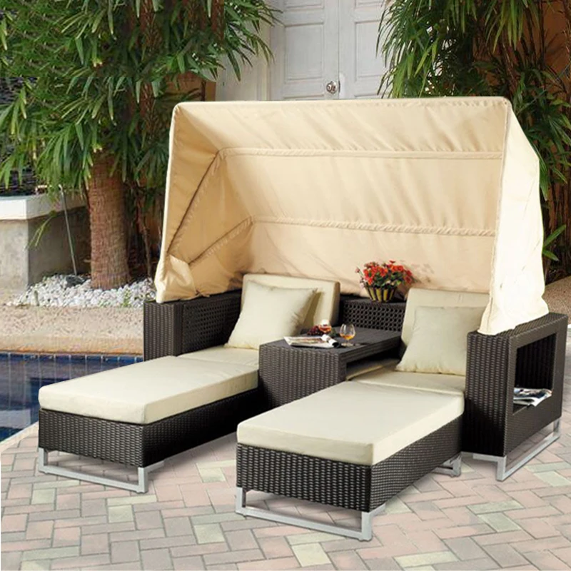 Freeshipping Lounger Outdoor Rattan Sofa Lying Bed Balcony Villa