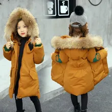 Одежда для девочек детское плотное теплое пальто детская зимняя одежда для девочек, парка пуховик с капюшоном из натурального меха енота, хлопковая куртка От 3 до 14 лет