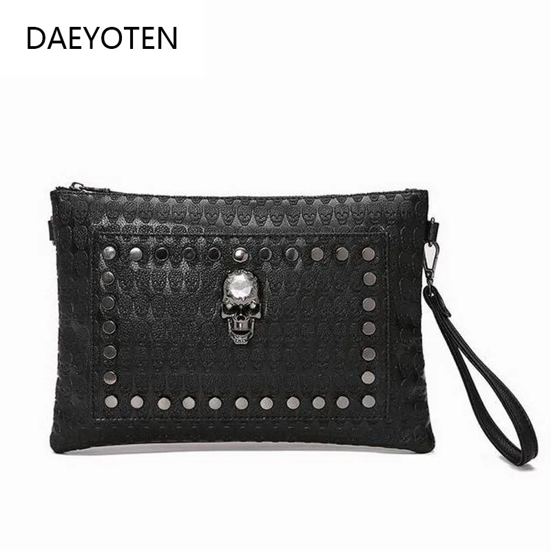 

DAEYOTEN Rock Style Women Handbag Men Skull Rivet Shoulder Bag Large Capacity Envelope Bag Unisex Clutch Messenger Bags ZM0309