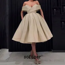 Цвета хаки с открытыми плечами короткие до колена атласные платья для выпускного вечера вечерние Платья Vestidos De Festa