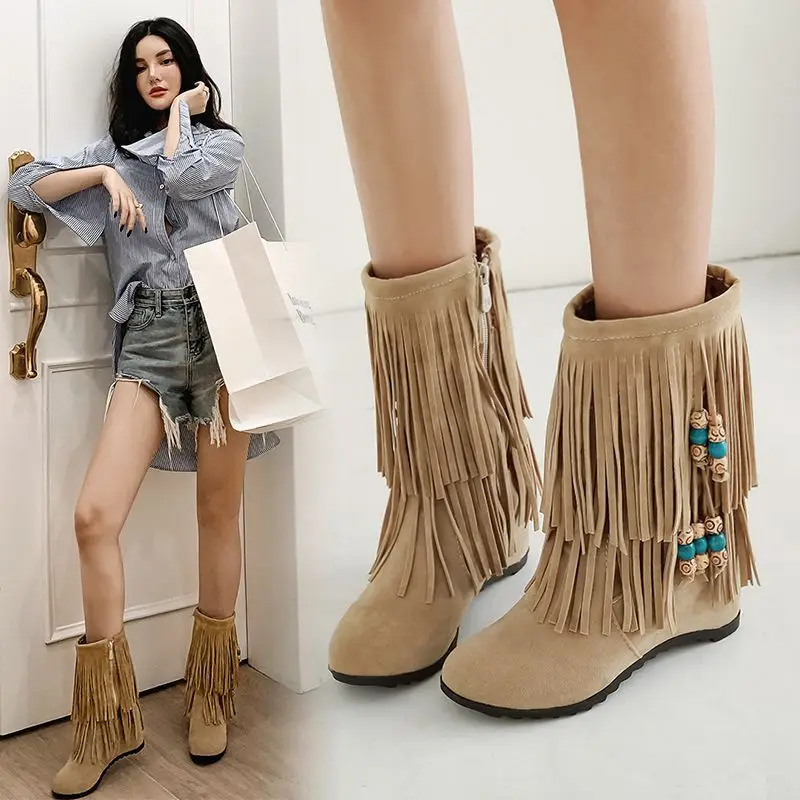 

Winter Shoes Women Lady Boots Bootee Woman 2019 Round Toe Zipper Ladies Autumn Rubber Ankle Elegant Wedge Red High Heel Spring