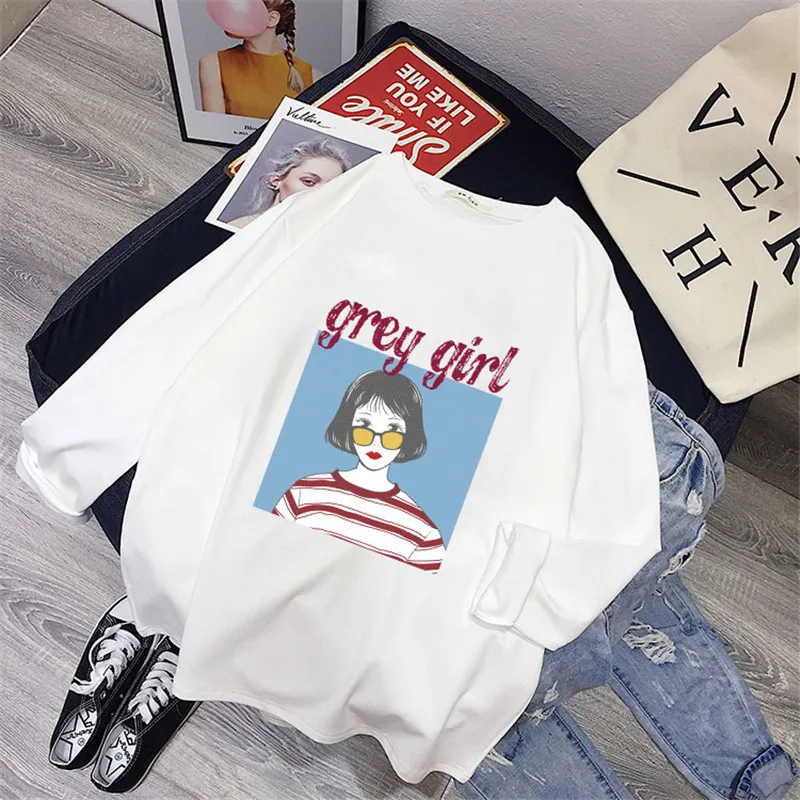 Футболка парная одежда странные вещи Harajuku Camiseta Feminina размера плюс XXXL белые футболки топы с принтом длинный рукав осень - Цвет: Picture 1