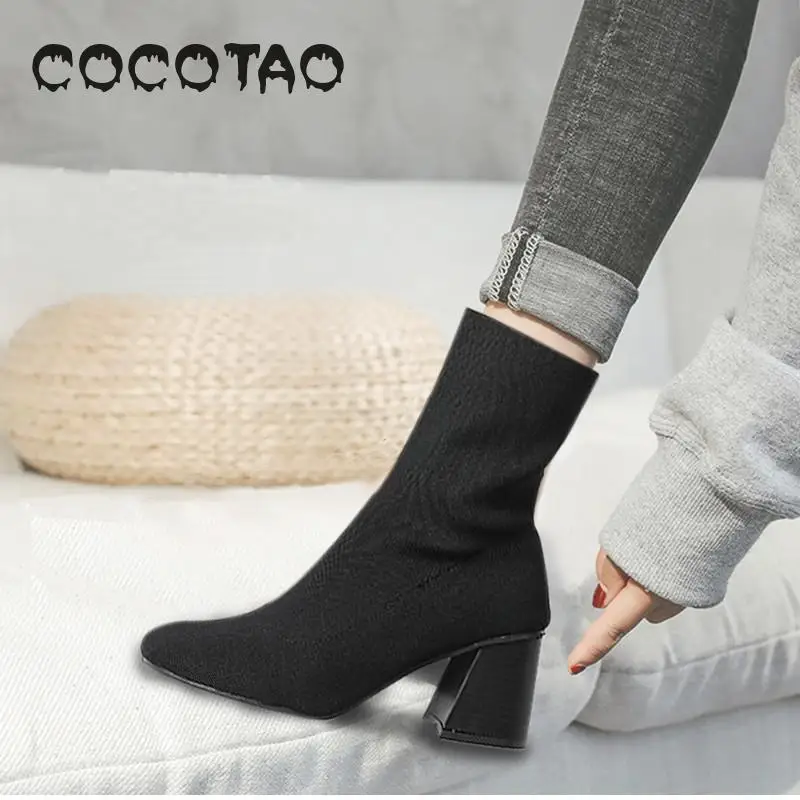 Sox/сапоги; сезон весна года; обувь на тонком толстом высоком каблуке; Джокер; вязаные красные женские ботинки; Ladi