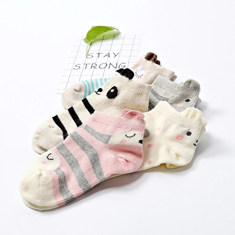 5 пар, Детские хлопковые носки модные детские спортивные носки с милым принтом животных для мальчиков и девочек, От 3 до 12 лет