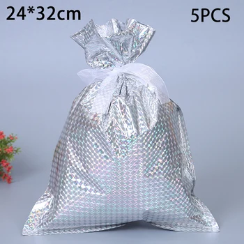 

5pcs Christmas Sacks Reusable Present Gift Storages Stocking Packing W/ribbon