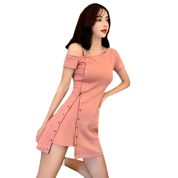 

New Sexy Summer Strapless Rivet Irregular Slim A-line Silhouette T-shirt Dress Solid Color Rivet Mini Dress Women!.w