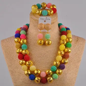 

multicolor 24 inches necklace african beads jewelry set simulated pearl FZZ17