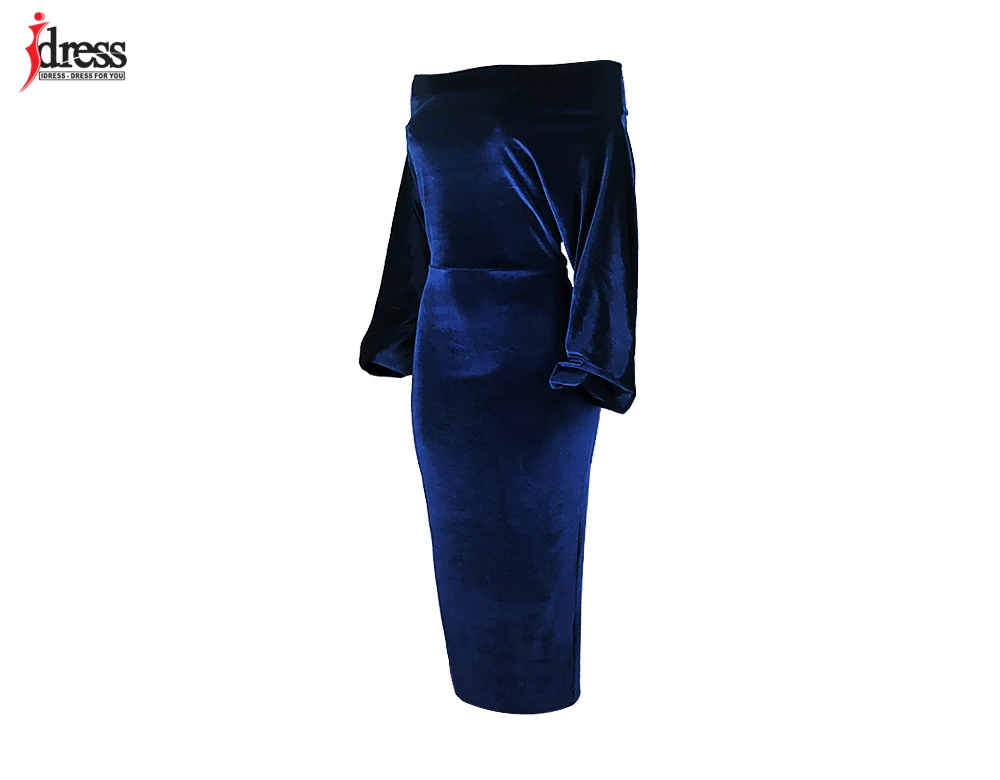 IDress 2020 Sexy Slim Off-Shoulder Nightclub Black Green Red Party Dress Lady Long Sleeve Bodycon Autumn Winter Velvet Dress (15)