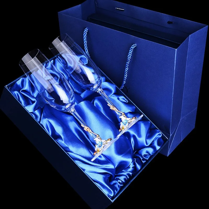 Креативный эмалированный бокал для шампанского, бокал для красного вина, бокал премиум класса, набор для вина, европейский домашний хрустальный кубок, свадебный банкет, день рождения - Цвет: a pair With gift box