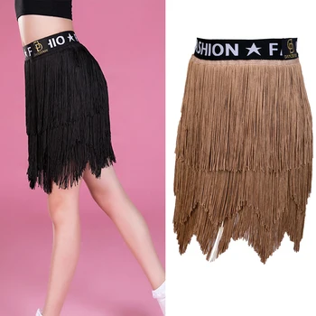 

New Latin Dance Skirt Kids Latin Fringe Dance Skirt Girls Latin Practice Wear ChaCha Rumba Black Tassels Dance Dress BL2489