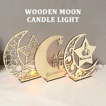 

Romantic LED Tealight Ramadan Eid Mubarak Mosque Holiday Decor Candles Light Candles Lamp Wooden Home Table Decoration