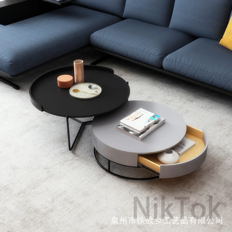Nordic Solid Wood Luxury Coffee Table Simple Living Room Furniture Wrought Iron Round Table Small Coffee Table With Drawer L Aliexpress