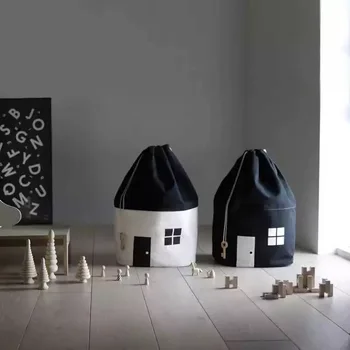 

Foldable Storage Bag Little House Canvas Organizer Round Draw String Laundry Toy Closet Stuff Bedroom Bathroom Home Storage D35