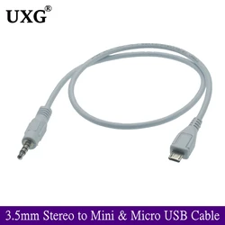 Adaptador de audio de 5 pines para auriculares MP3 y MP4, Cable de conector de 3,5mm, macho estéreo, Micro y MINI USB, blanco, 50cm, 0,5 M