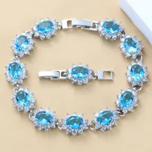 Горячая Распродажа, брелок в форме цветка, 925 серебряные ювелирные изделия, 7 цветов, Морской голубой кристалл, звено цепи, браслет, регулируемая длина 21 см