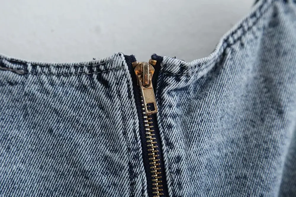 Женский винтажный буф рукава плиссированные джинсовые повседневные короткие блузки женские с круглым вырезом сзади молния шикарная рубашка осенние джинсы blusas топы LS4500