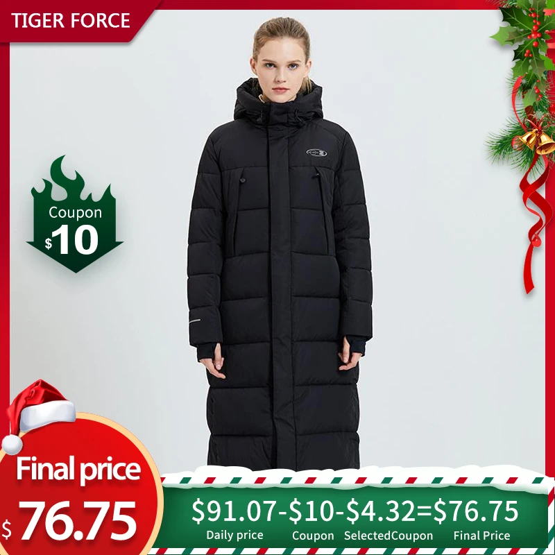 Tiger Force женская зимняя куртка, женское длинное пальто, женские модные повседневные парки, теплое пальто с капюшоном, Женская куртка