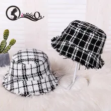 Новая клетчатая шляпа с кисточками Harajuku Модная Складная женская уличная Солнцезащитная универсальная Повседневная Кепка для бассейна