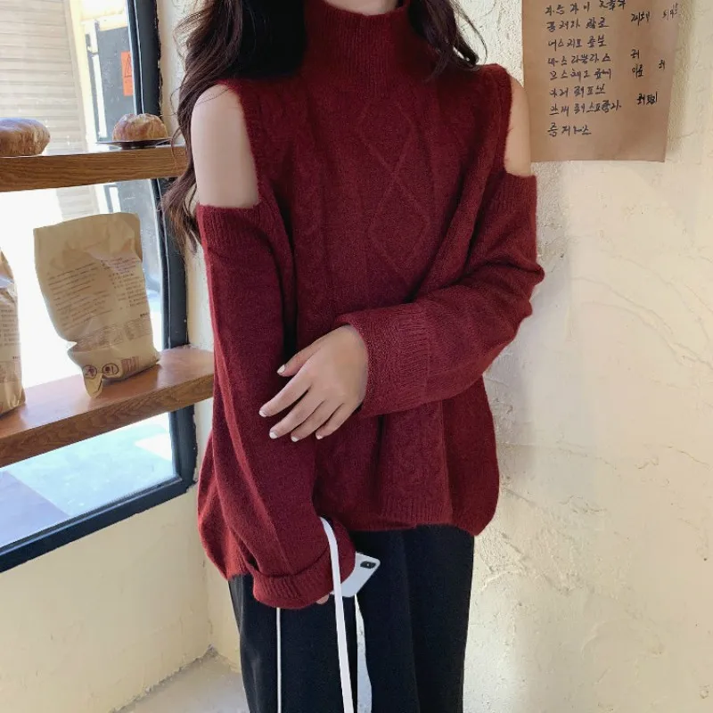Long sleeve Pullover Sweater with loose shoulder