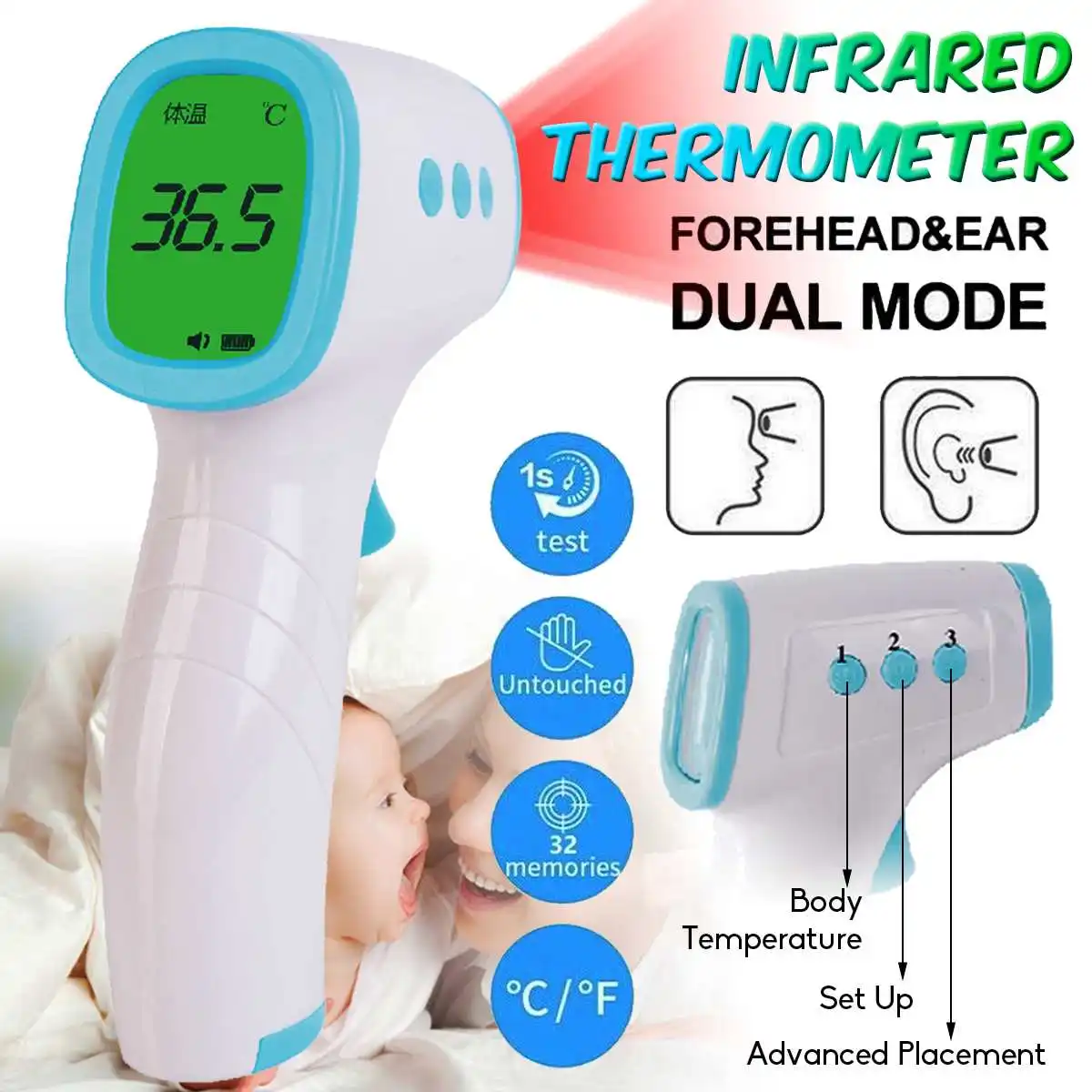 

LCD Display Thermometer Non Contact Infrared Thermometer Body Temperature Fever Digital Measure Tool for Baby Adult