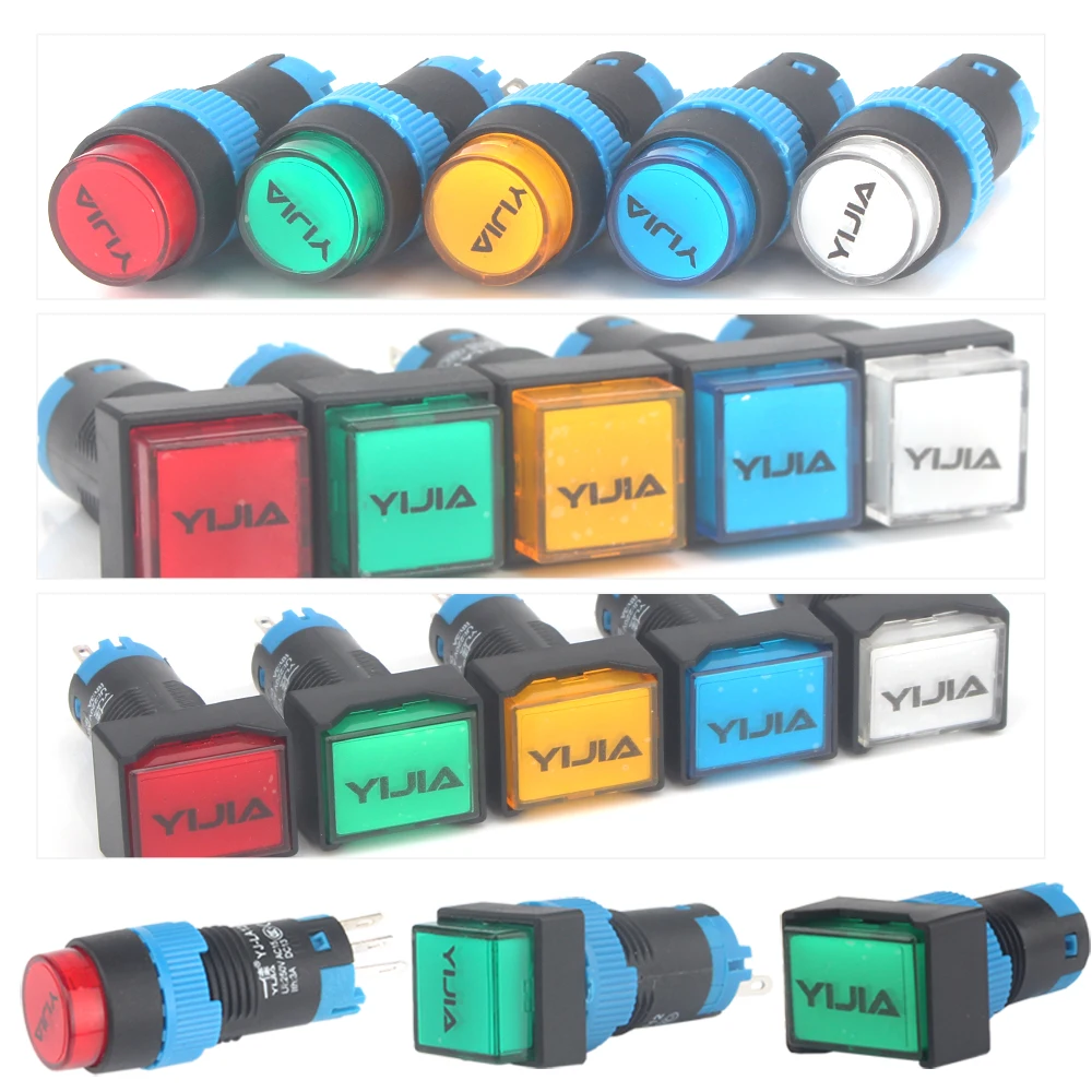 

YIJIA Installation hole 12mm Round/Square/Rectangular Push button Red Green Yellow Blue White Black YJ-LA12-11BN/ZS-Y/F/J