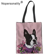 Повседневная парусиновая сумка с цветочным принтом и французским бульдогом, переносные сумки на плечо для женщин и девочек, сумка-тоут