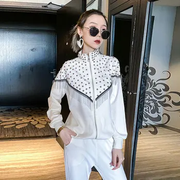 

2020 Spring Fashion Women 2-piece Suit Heavy Industry Tassel Cardigan Jacket Tops Casual Pants Korean Two-piece Set Street BW199