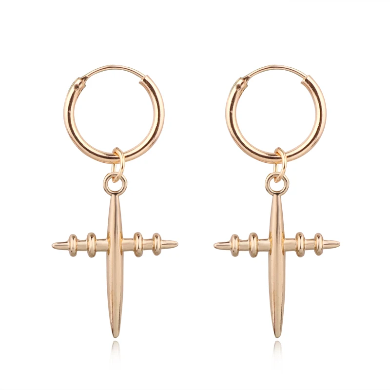 1Pair Cross Dolphin Endless Hoop Earrings For Women Girl Cute Simple Gold Color Water Drop Pendant Circle Jewelry E584 | Украшения и