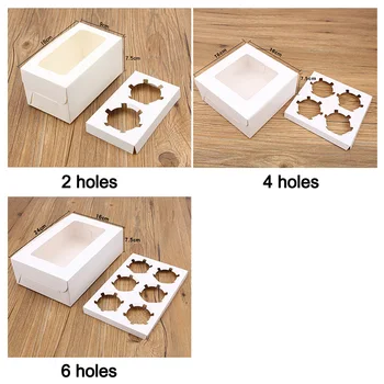 

10PCS 2/4/6/12 Holes Kraft Paper Cupcake Packing Box Muffin Box Wedding Party Case Holder Box White Cupcake Box with pvc window