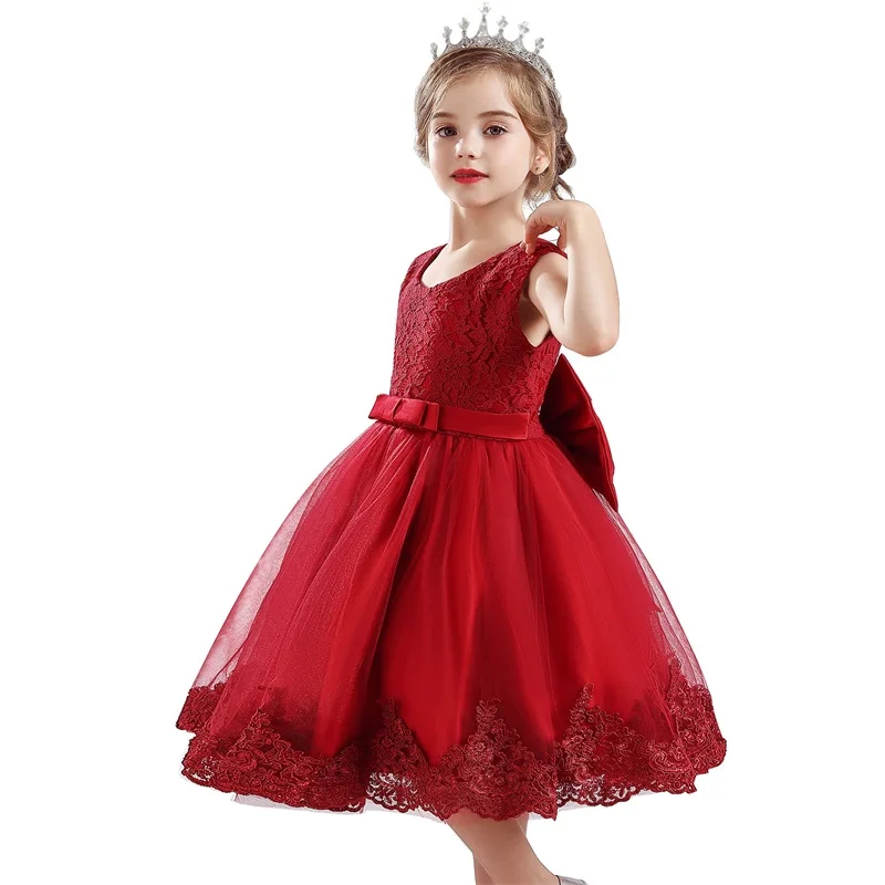 Красное рождественское платье принцессы для девочек; платье для маленьких девочек; платье-пачка с бантом для дня рождения; детское кружевное платье для девочек; детская одежда