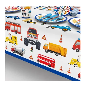 

LISM Construction Trucks Engineering Cars Party Disposable Tableware Set Plate Straw Birthday Party Decorations Kids Cake Decor