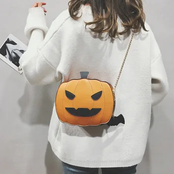 

ISKYBOB Fashion New Halloween Pumpkin Crossbags Contrast Creative One Shoulder Slung Chain Bag Small Funny Pumpkin Bag