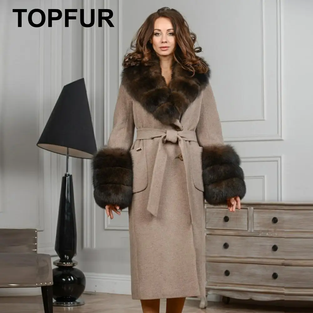 

TOPFUR 2021 New Elegant Woman Coat With Belt Real Fur Coat Natural Fox Thick Winter Clothes With Lapel Collar Fashion Outerwear