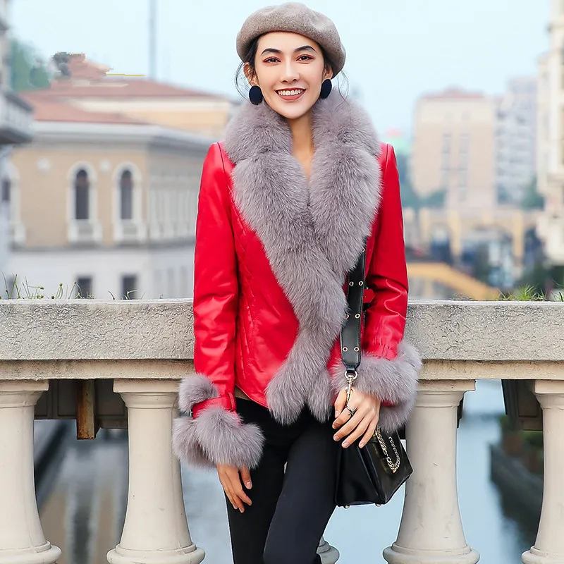 

Sheepskin Genuine Coat Winter Jacket Women Fox Fur Collar Down Jackets for Women Real Leather Jacket Chaqueta Mujer MY s