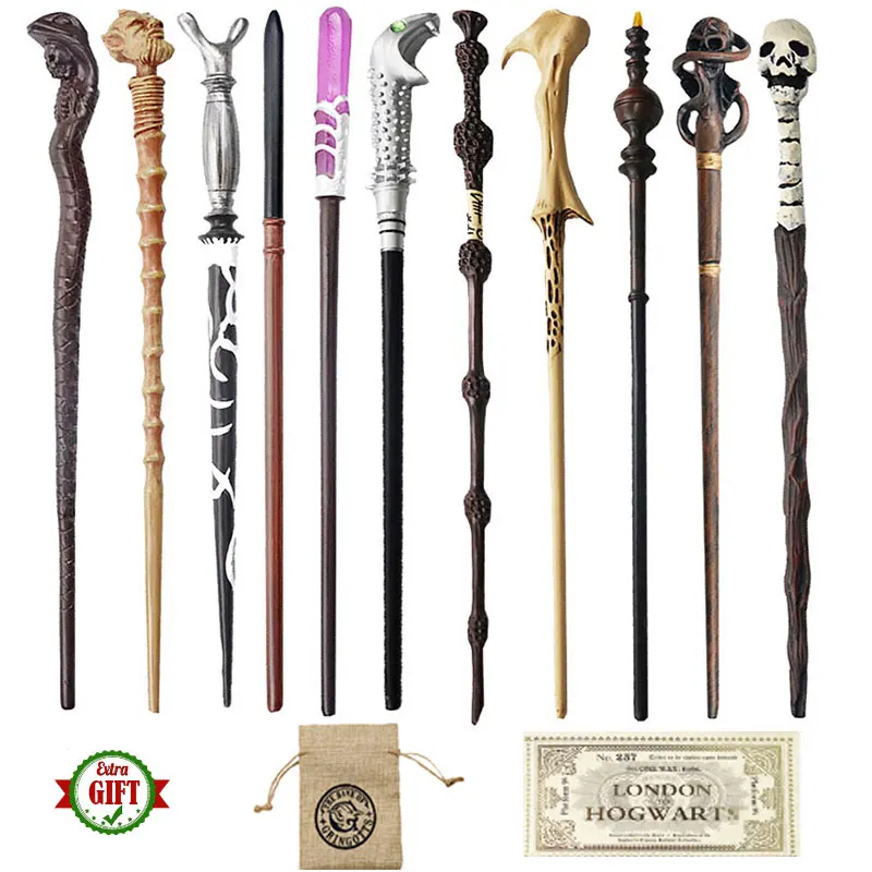 

New 27 Kinds of Metal Core Potters Magic Wands With Coin Bag Ticket Voldmort Dumbledore Magical Cosplay Wand Harried Without Box