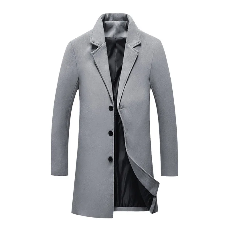 Men Fashion Luxury Double Breasted Woolen Coat New Men Notched Collar Solid Color Long Dust Coats Slim Fit Casual Overcoats