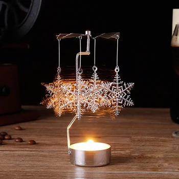 

2Pcs Spinning Candlestick Rotating Metal Snowflake Carousel Tea Light Candle Holder Stand Light Romantic Home Decor