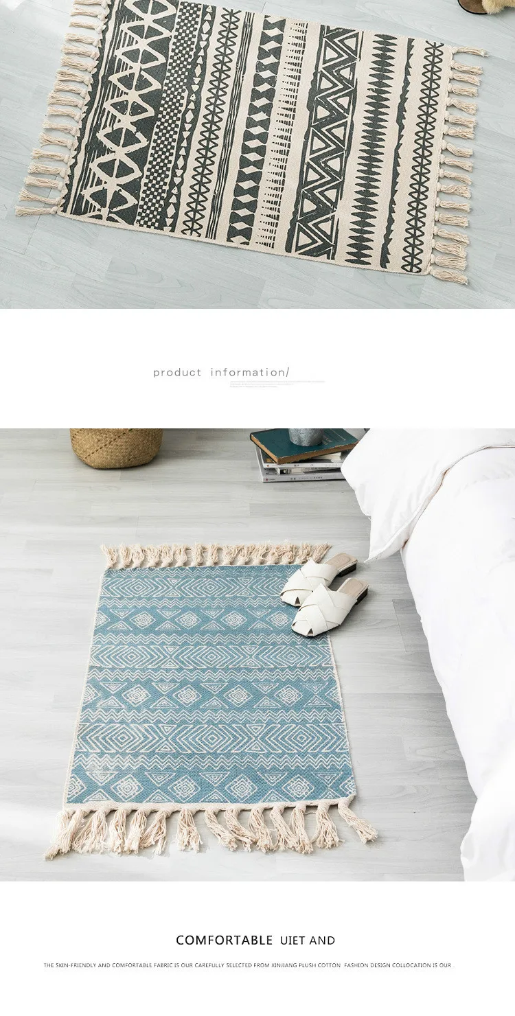 Helper Description Diagram：A thin tapestry carpet with cotton printing and vintage plain color for generations of cross-border Nationalities