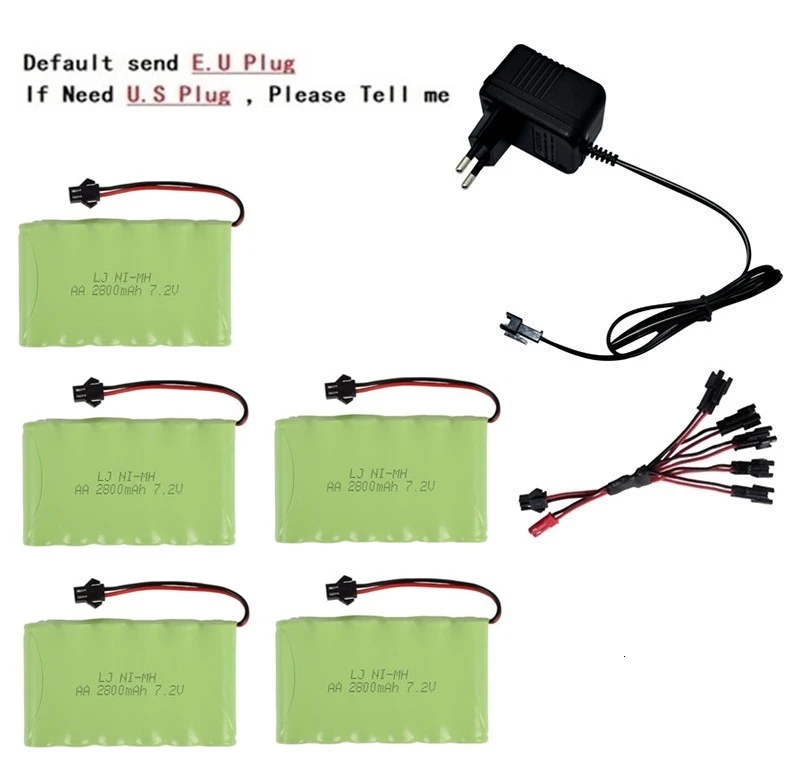 SM Plug) Ni-MH 7,2 v 2800mah батарея+ 7,2 v зарядное устройство для Rc игрушечного автомобиля танка поезд Робот Лодка пистолет 5* AA 7,2 v перезаряжаемый аккумулятор - Цвет: SILVER